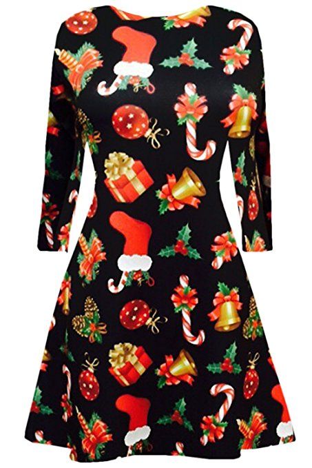 Buy Christmas Swing Print Dress V-neck New Year Party Dress Women Winter  Casual Long Sleeve Dress Online in India - Etsy