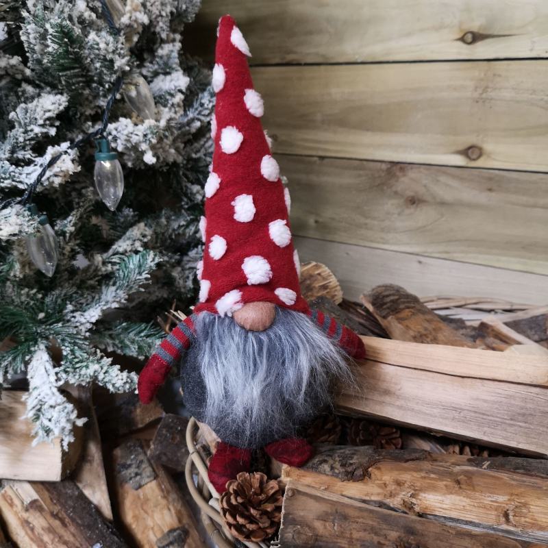 32cm Festive Christmas Red & Grey Bearded Gonk with White Polka Dot Hat from Debenhams