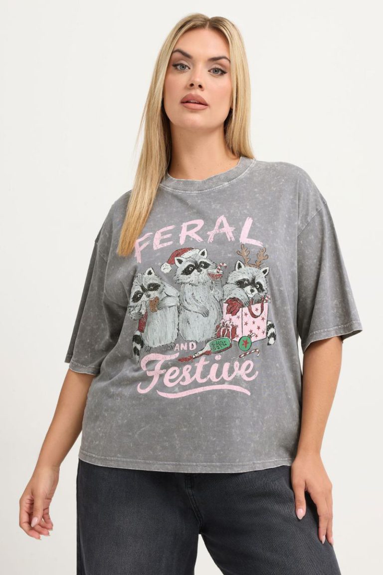 Acid Wash 'Feral & Festive' Novelty T-Shirt from Debenhams