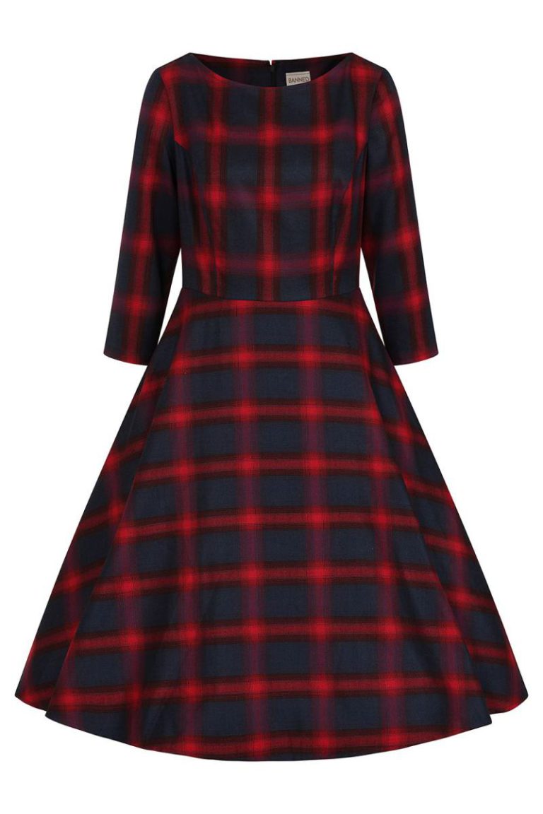 Barbara Christmas Checks Swing Dress in Red-Blue from Debenhams