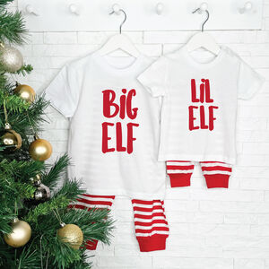 Big Elf Lil Elf Festive Sibling Matching Pyjamas from Not On The High Street