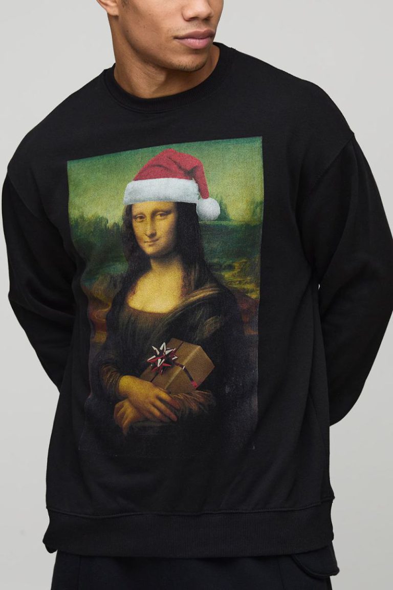 Black Oversized Mona Lisa Christmas License Printed Sweatshirt from Debenhams