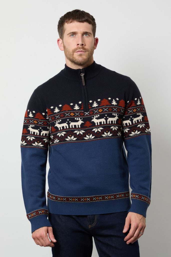 Blue Half Zip Knitted Christmas Jumper from Boohoo