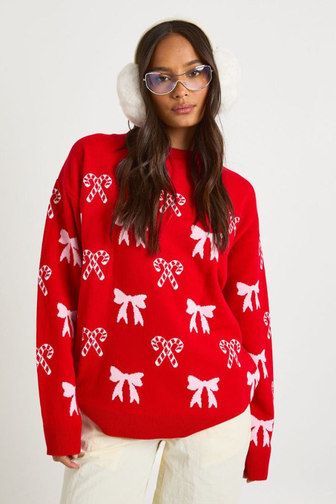 Candy Cane Bow Christmas Jumper from Debenhams