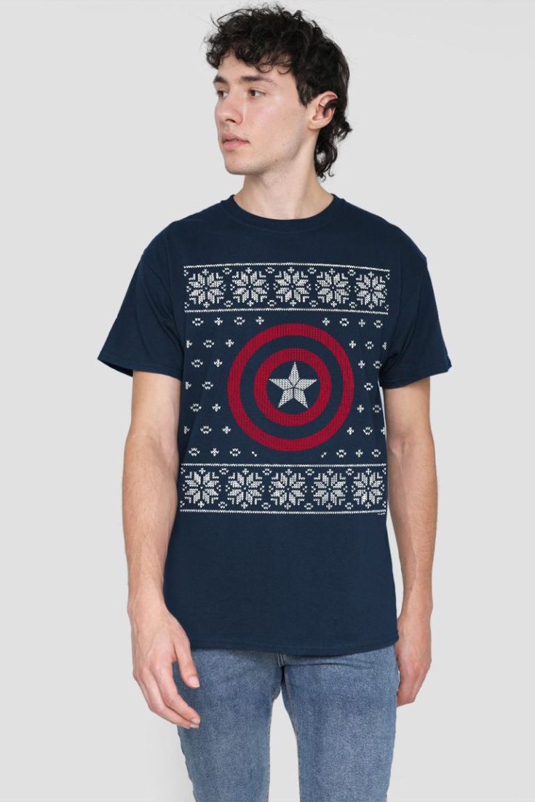 Captain America Shield Christmas Jumper Mens T-Shirt Navy from Debenhams