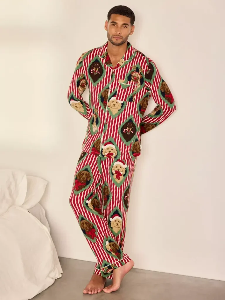 Chelsea Peers Christmas Dog Portraits Pyjamas, Red/Multi from John Lewis