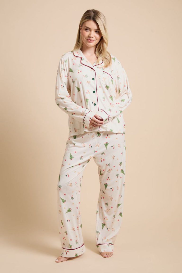 Christmas Nightwear Tipped Long Sleeve Pyjama Set from Debenhams