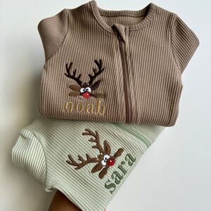 Christmas Reindeer Personalised Baby Zip Sleepsuit | Newborn Essentials from Not On The High Street