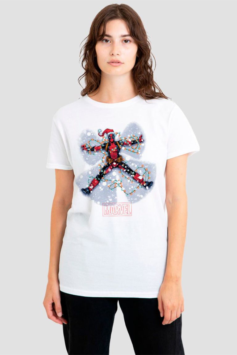 Deadpool Christmas Snow Angel T-Shirt, White from Debenhams