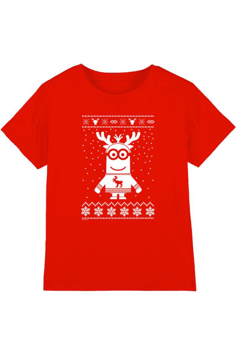 Despicable Me Reindeer Ugly Christmas Jumper Kids T Shirt, Red from Debenhams