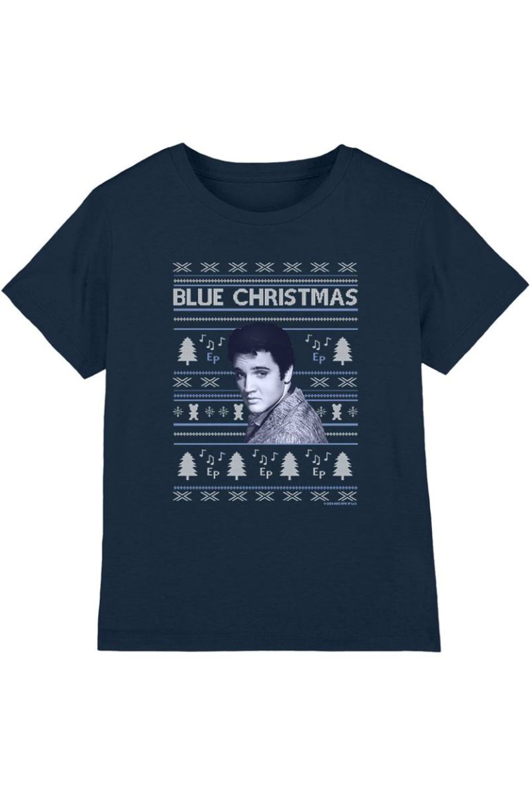 Elvis Blue Ugly Christmas Fair Isle Kids T-Shirt, Navy from Debenhams