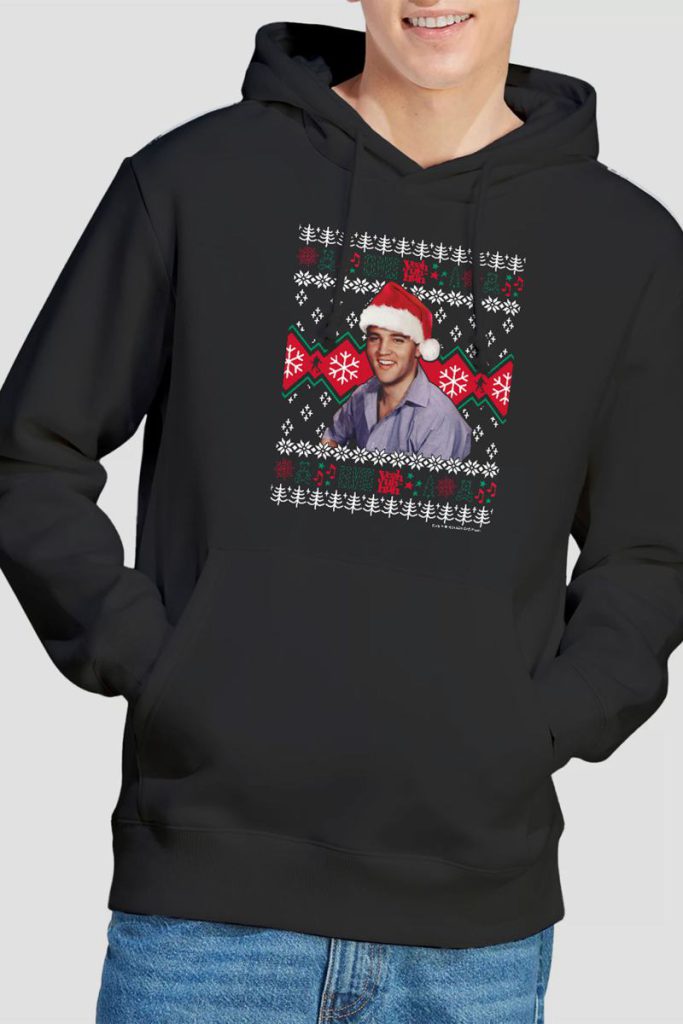 Elvis Ugly Christmas Sweater Hoodie, Black from Debenhams