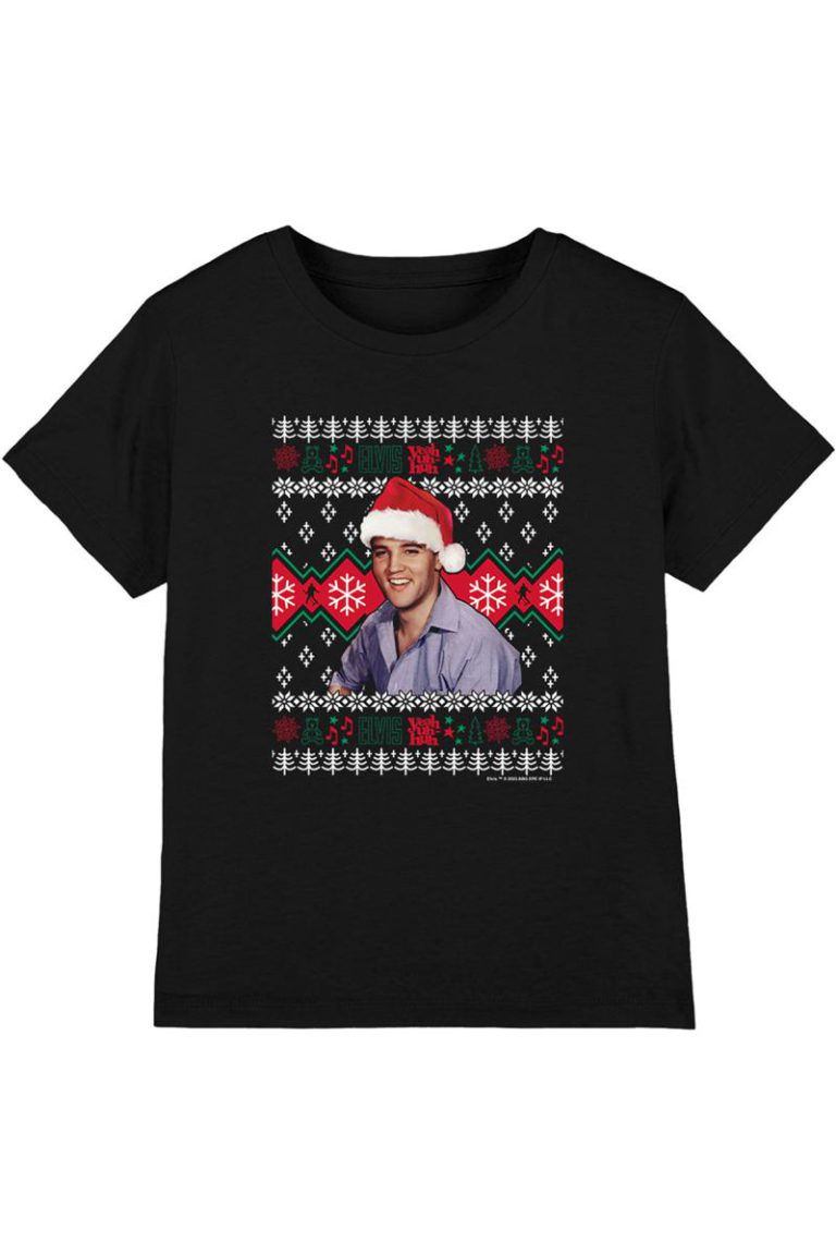 Elvis Ugly Christmas Sweater Kids T-Shirt, Black from Debenhams