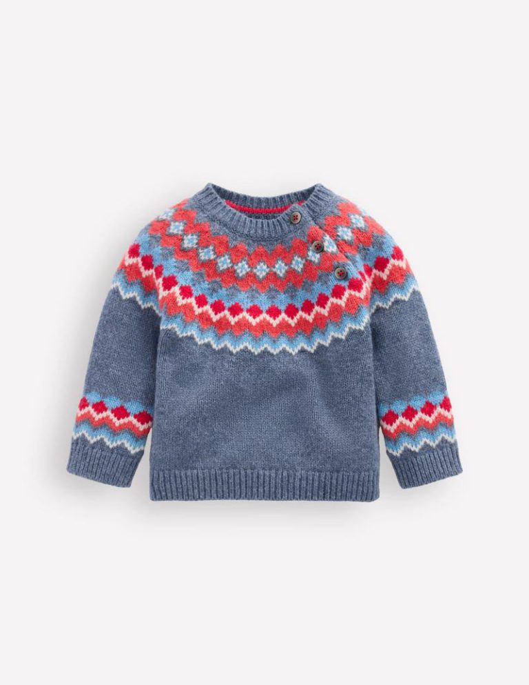 Fair Isle Button Jumper in Blue Classic Fair Isle Christmas jumper from Boden