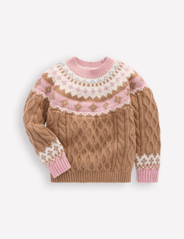 Fair Isle Cable Jumper in Camel Melange Christmas jumper from Boden