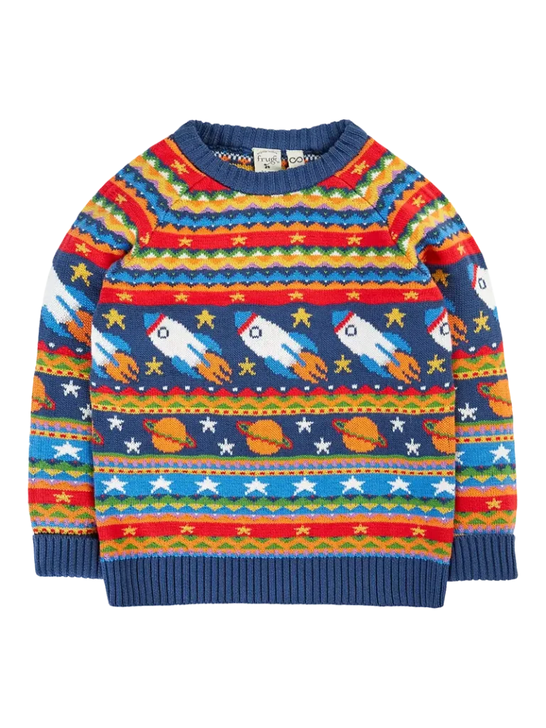 Frugi Kids' Fowey Fairisle Jumper, Space Fair Isle Christmas jumper from John Lewis