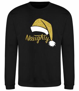 Glitter 'Naughty' Santa Hat Christmas Jumper from Not On The High Street
