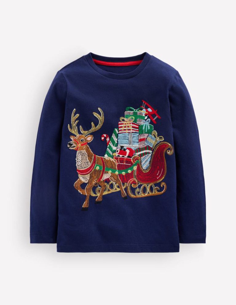 Glow Superstitch T-shirt in Christmas Sleigh from Boden