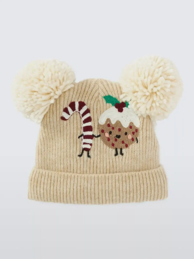John Lewis Baby Christmas Pudding Bobble Hat, Cream from John Lewis