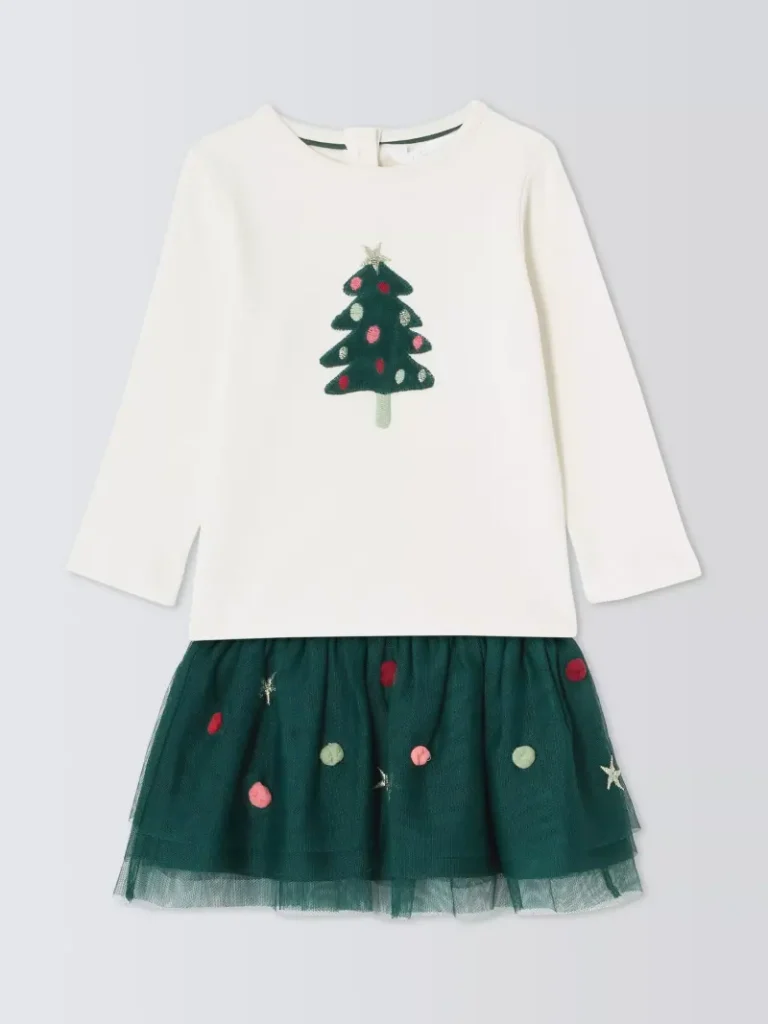 John Lewis Baby Christmas Tutu & Top Set, White/Green from John Lewis