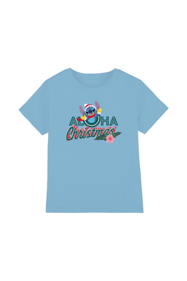 Lilo & Stitch Aloha Christmas With Stitch Kids T-Shirt Light Blue from Debenhams