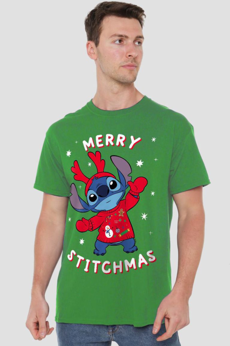 Lilo & Stitch Merry Stitchmas Christmas Sweater Mens T-Shirt Green from Debenhams