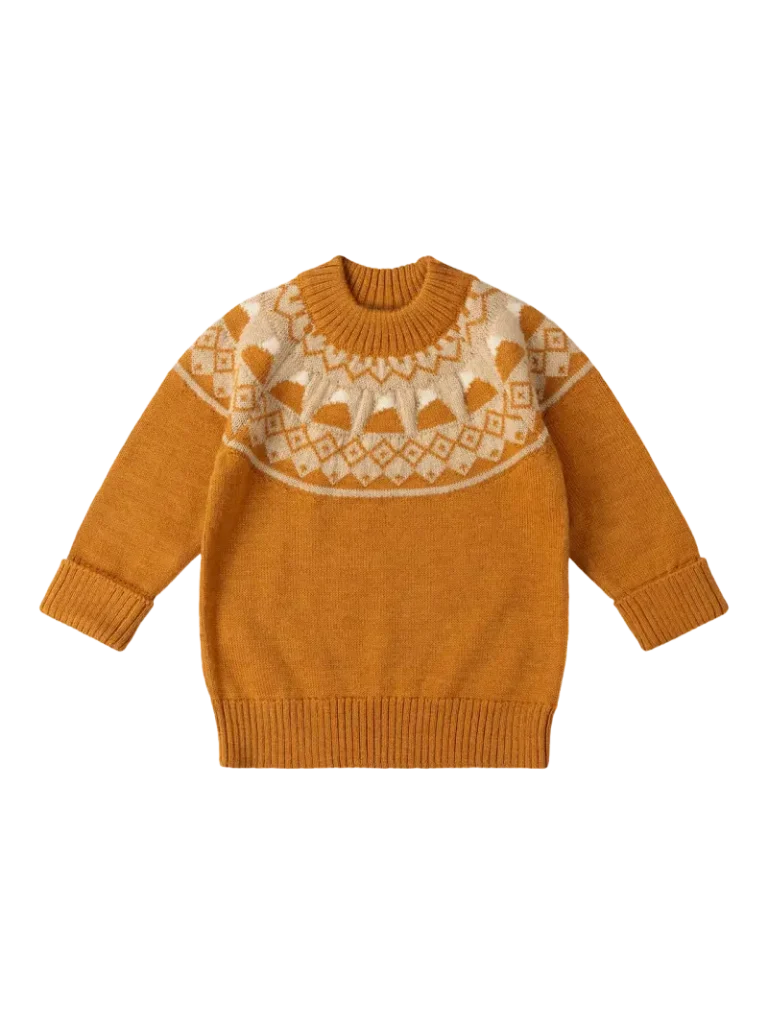 Little Green Radicals Kids' Mountain Fairisle Organic Merino Wool Jumper, Gold Christmas jumper from John Lewis