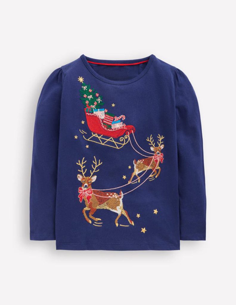 Long Sleeve Superstitch Tee in Starboard Blue Festive from Boden