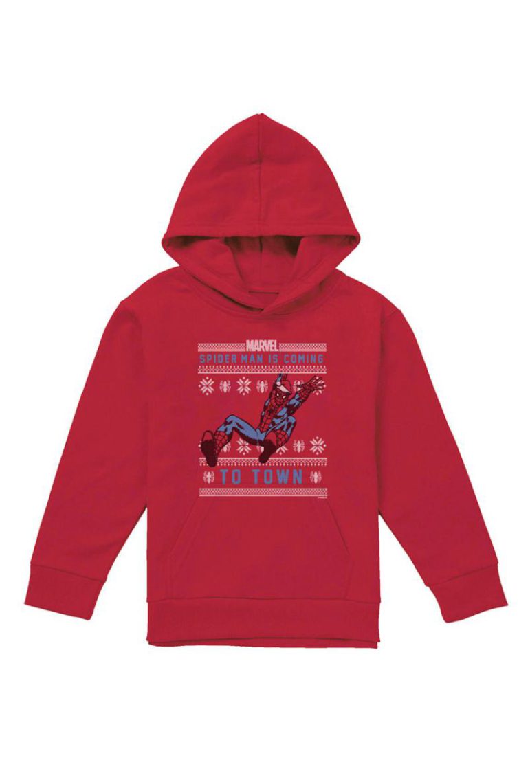 Marvel Spiderman Christmas Jumper Youth Kids Pull in Over Hoodie, Red from Debenhams