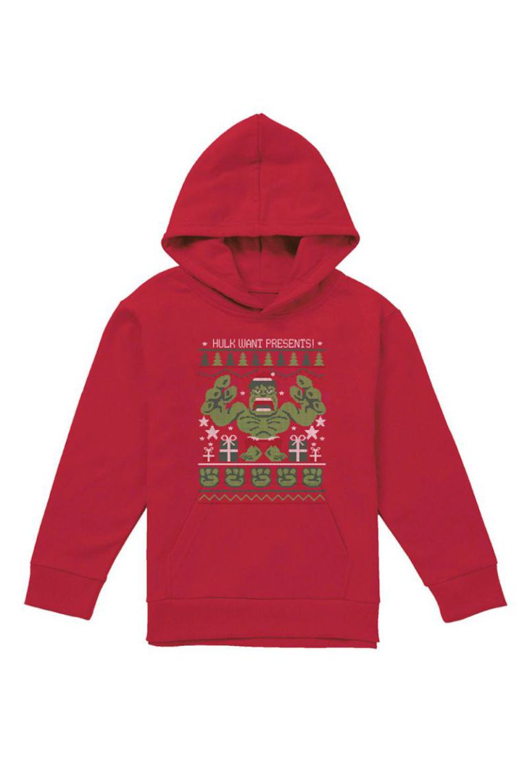 Marvel The Incredible Hulk Christmas Presents Jumper Youth Kids Pull in Over Hoodie, Red from Debenhams