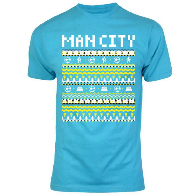 Mens Man City Christmas T Shirt Sky Blue from Debenhams