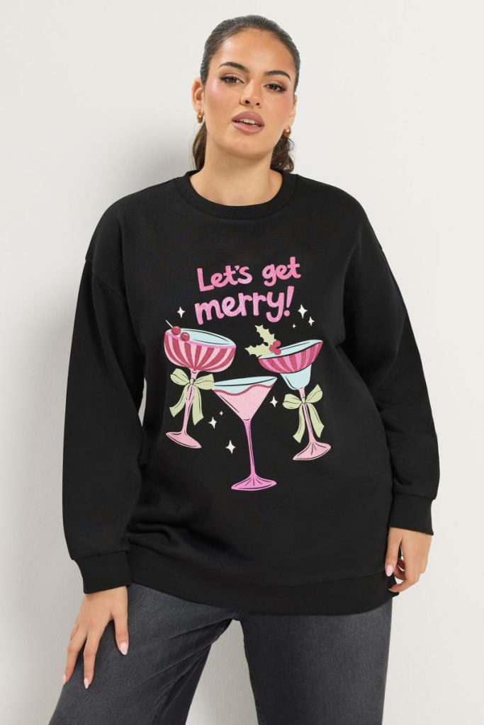 'Merry Christmas' Cocktail Glitter Novelty Sweatshirt from Boohoo