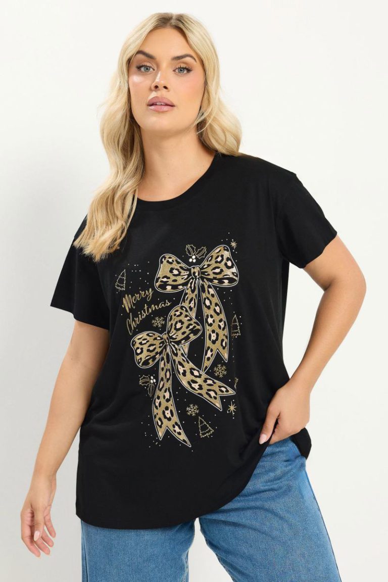'Merry Christmas' Leopard Bow Glitter T-Shirt from Boohoo