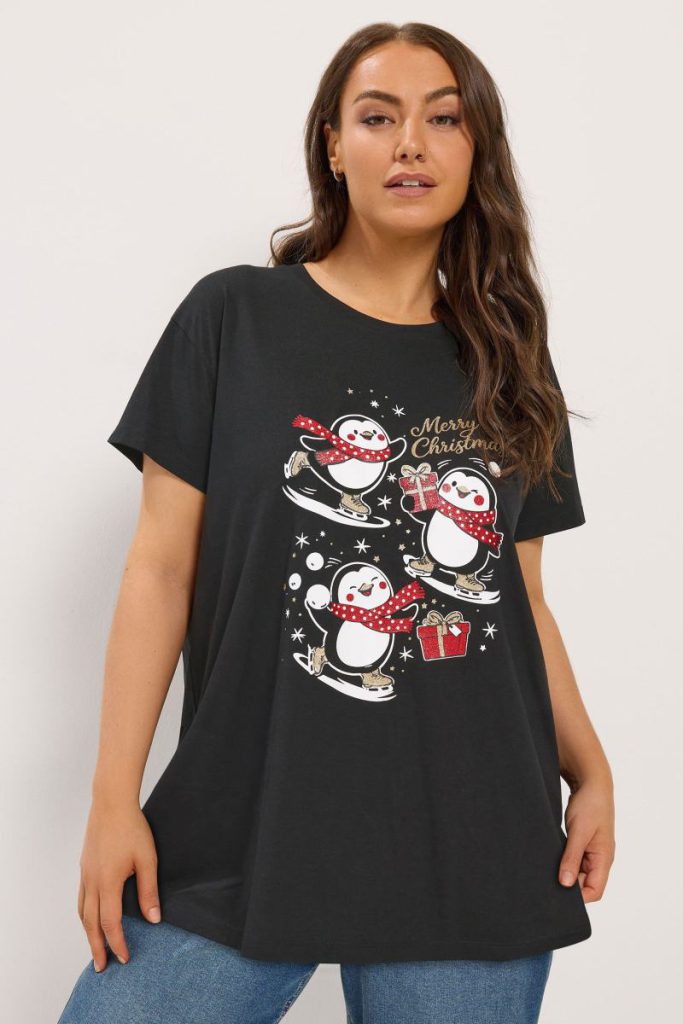 'Merry Christmas' Penguin Glitter Novelty T-Shirt from Debenhams