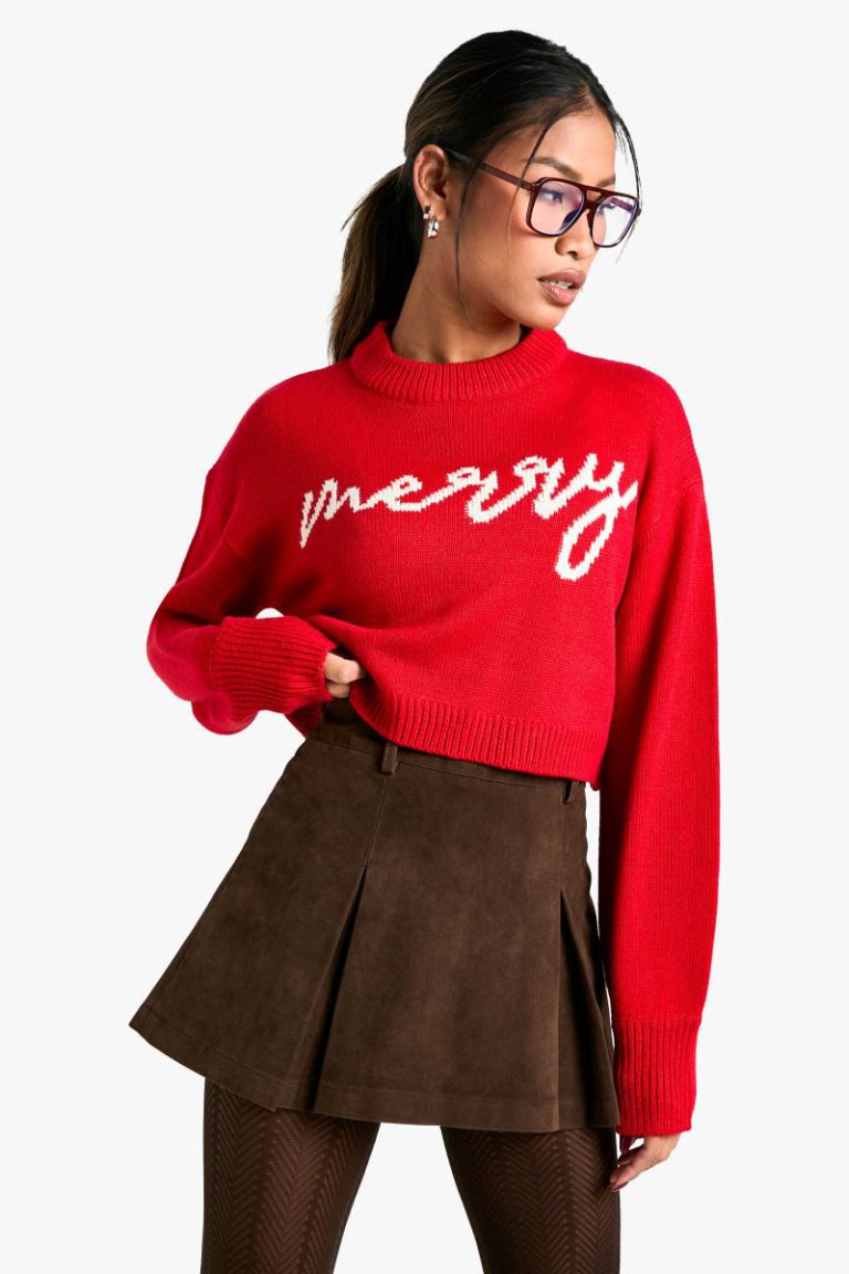 Merry Slogan Cropped Christmas Jumper from Boohoo