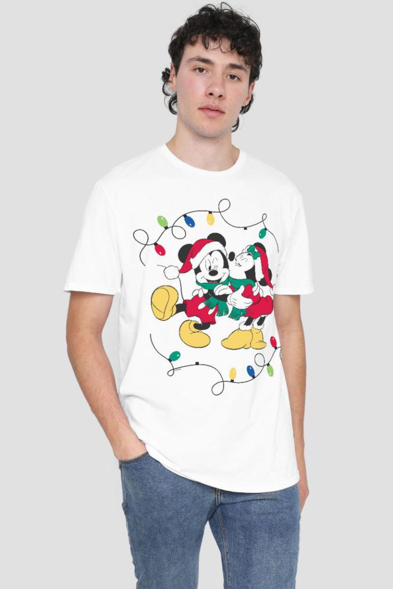 Mickey Mouse And Minnie Christmas Kiss Mens T-Shirt White from Debenhams