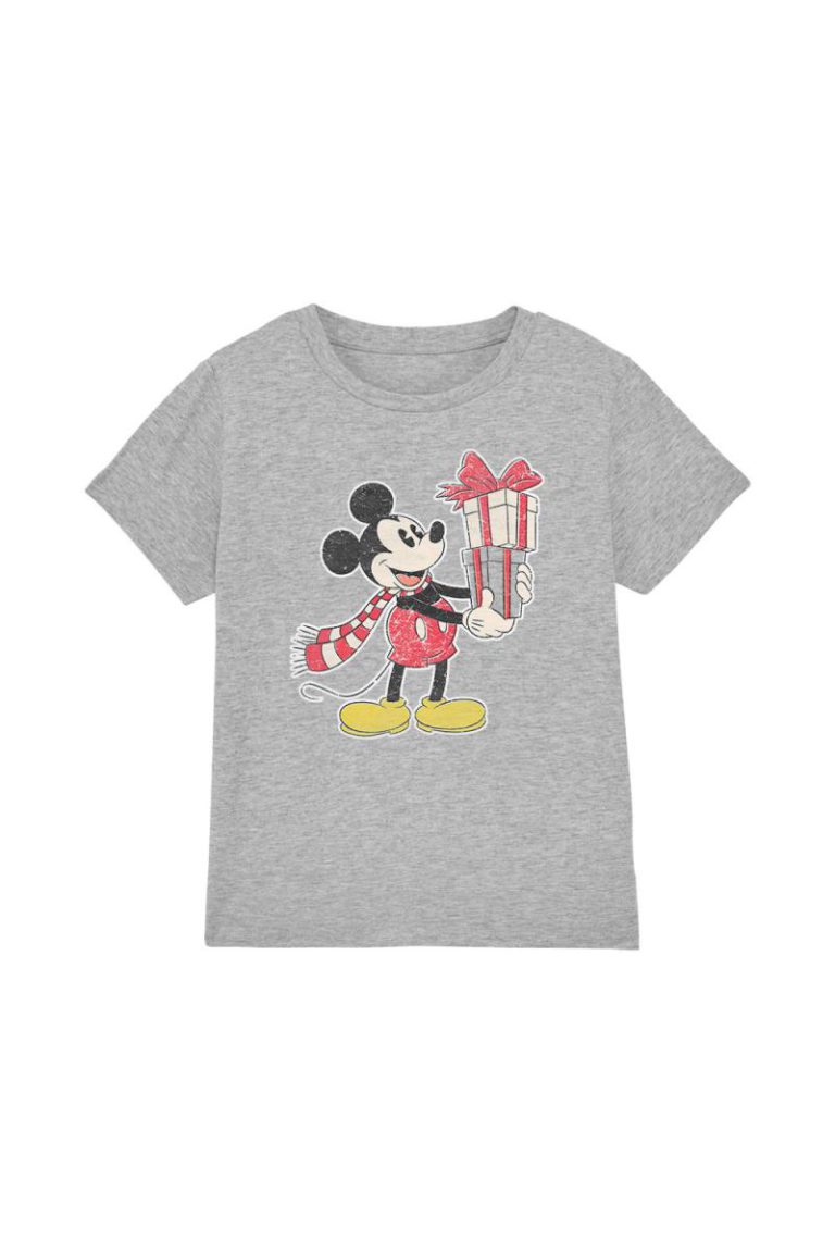 Mickey Mouse Christmas Present Kids T-Shirt Light Grey from Debenhams
