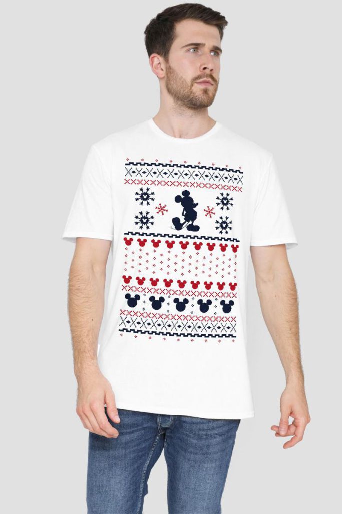 Mickey Mouse Christmas Sweater Mens T-Shirt White from Debenhams
