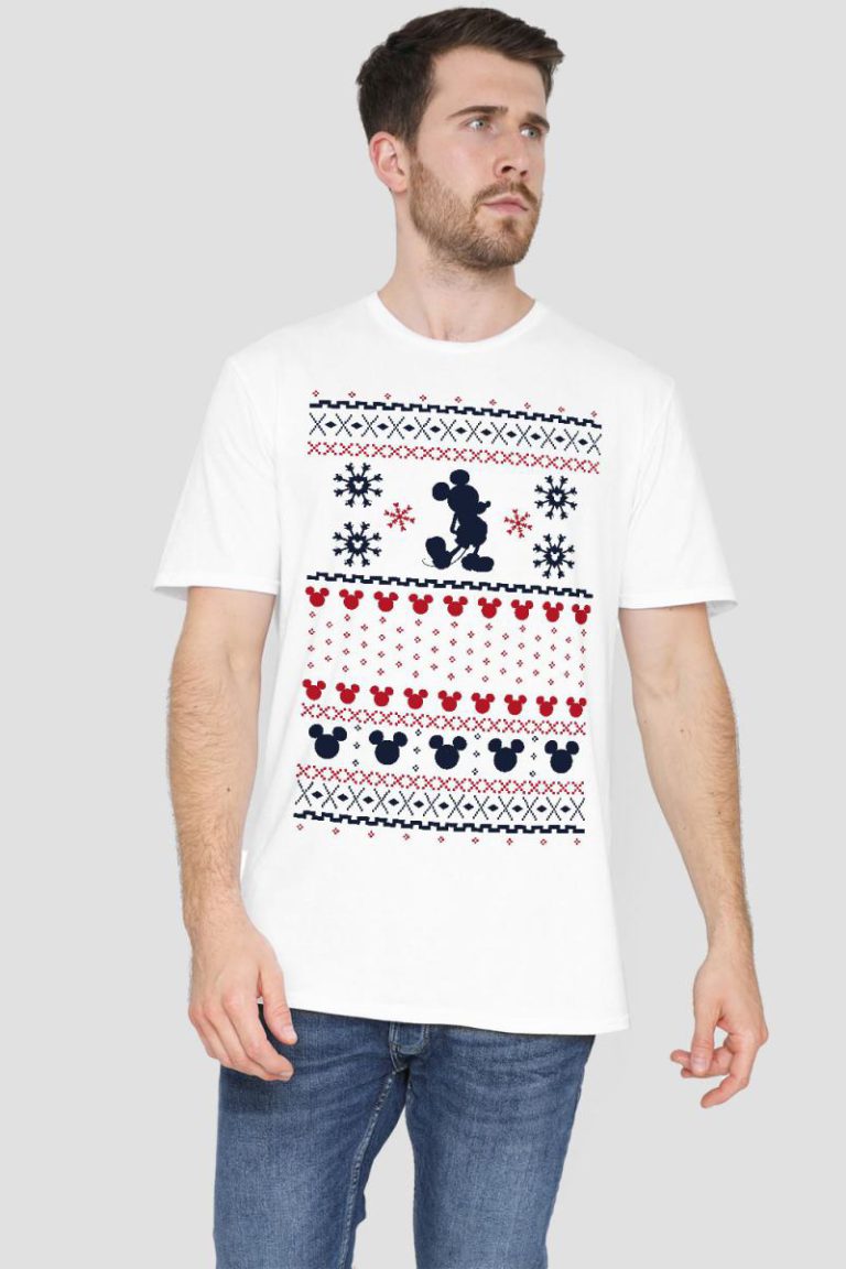 Mickey Mouse Christmas Sweater Mens T-Shirt White from Debenhams
