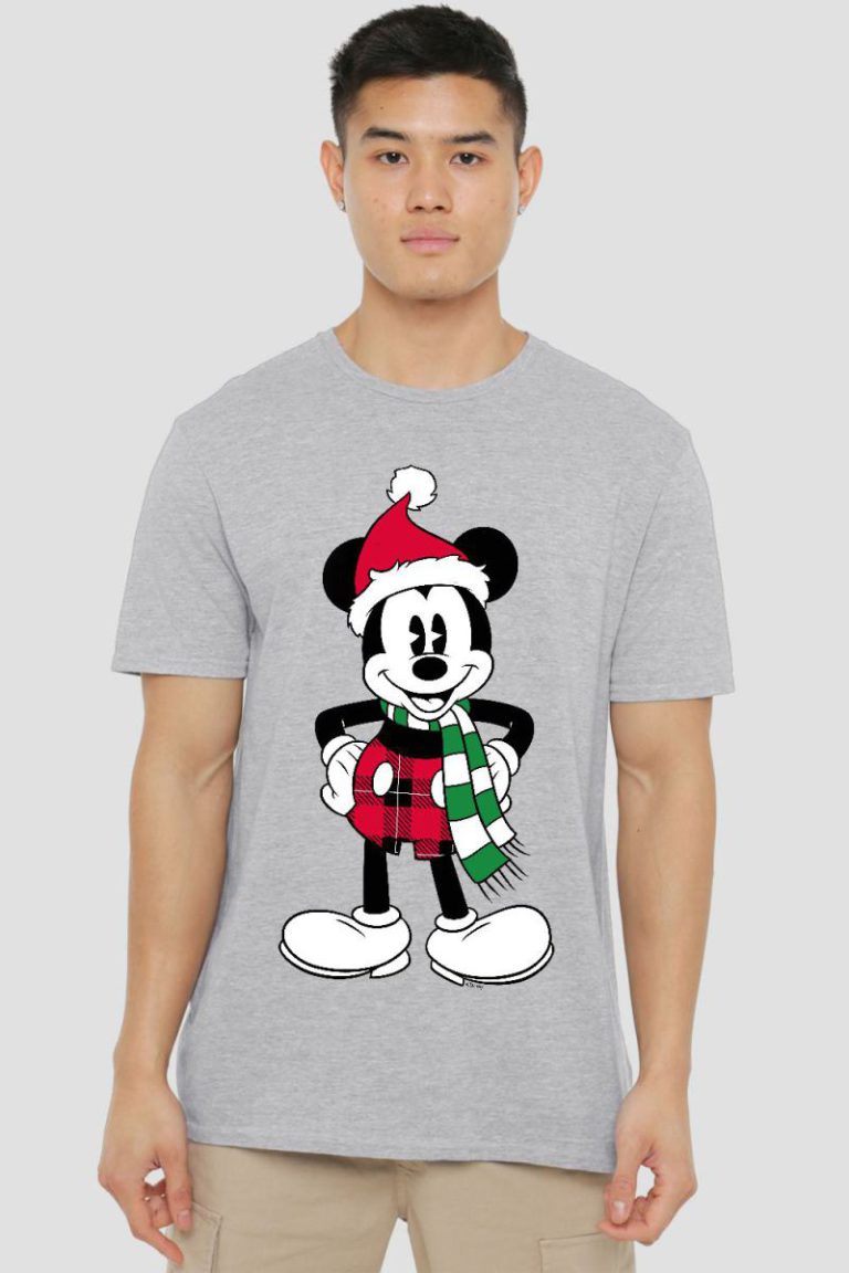 Mickey Mouse Christmas Tartan Mens T-Shirt Grey from Debenhams