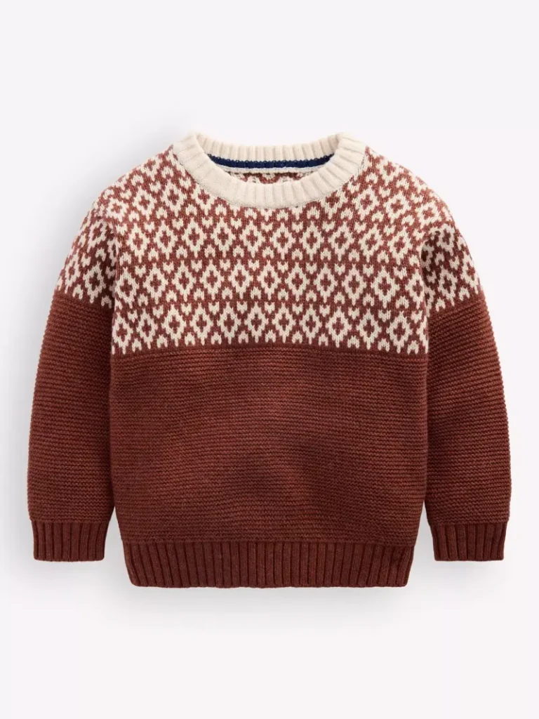 Mini Boden Kids' Relaxed Fair Isle Jumper, Auburn Melange Christmas jumper from John Lewis