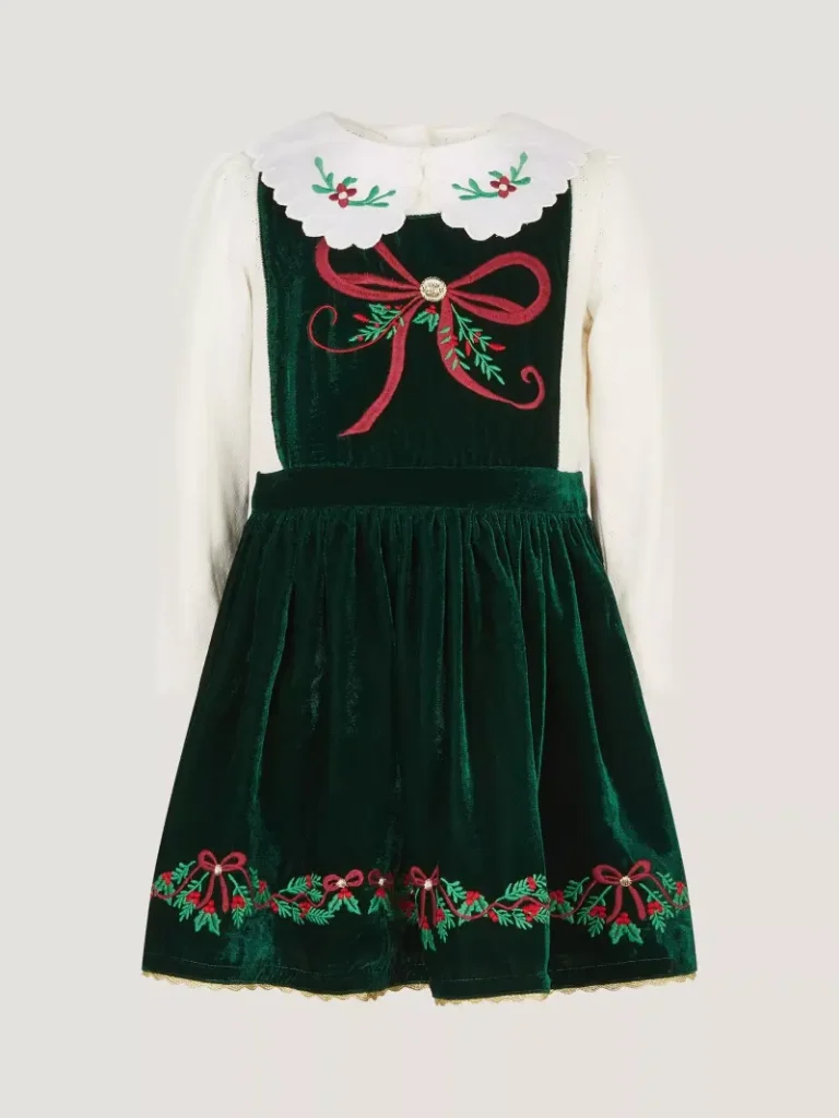 Monsoon Baby Christmas Pinafore and Top Set, Green from John Lewis