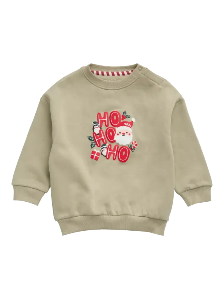 MORI Kids' Ho Ho Ho Oversized Sweatshirt, Christmas Sage from John Lewis