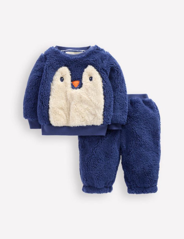 Novelty Borg Sweatshirt Set in Navy Penguin Christmas jumper from Boden