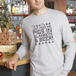 Pigs In Blankets Men's Long Sleeved Christmas T Shirt from Not On The High Street