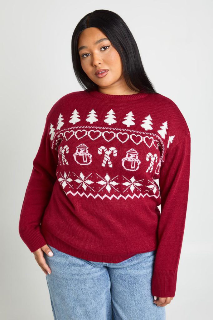 Plus Heart Snowman Fairisle Christmas Jumper from Boohoo