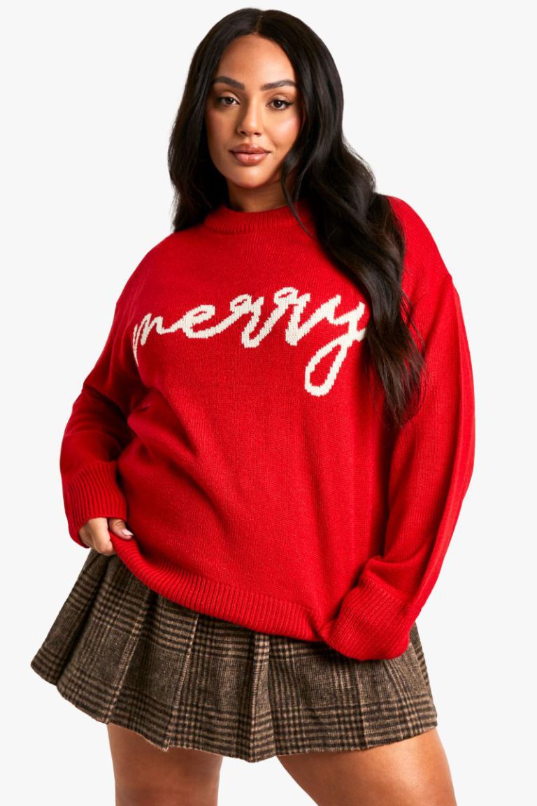 Plus Merry Slogan Christmas Oversized Jumper from Debenhams