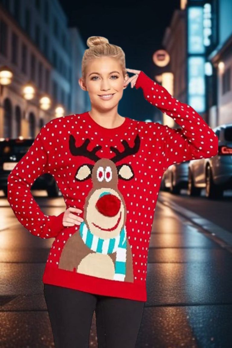 Polka Dot Reindeer Pom Pom Christmas Knit Jumper from Boohoo