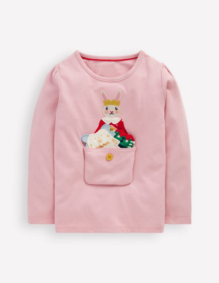 Puff Sleeve Dress Up Appliqué-Vintage Pink Christmas Bunny from Boden