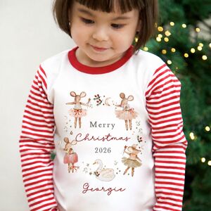 Red Stripe Personalised Christmas Pyjamas Girls Red Mice Design from Not On The High Street